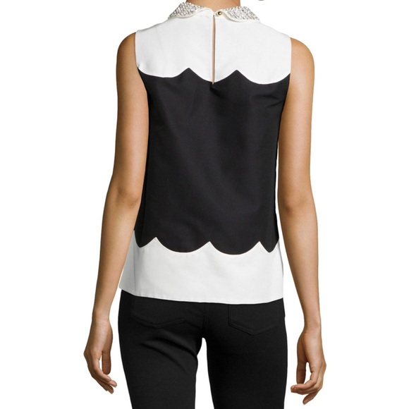 KATE SPADE NY Francoise Rhinestone Crystal Stud Embellished Top, Black & Cream - Picture 2 of 4